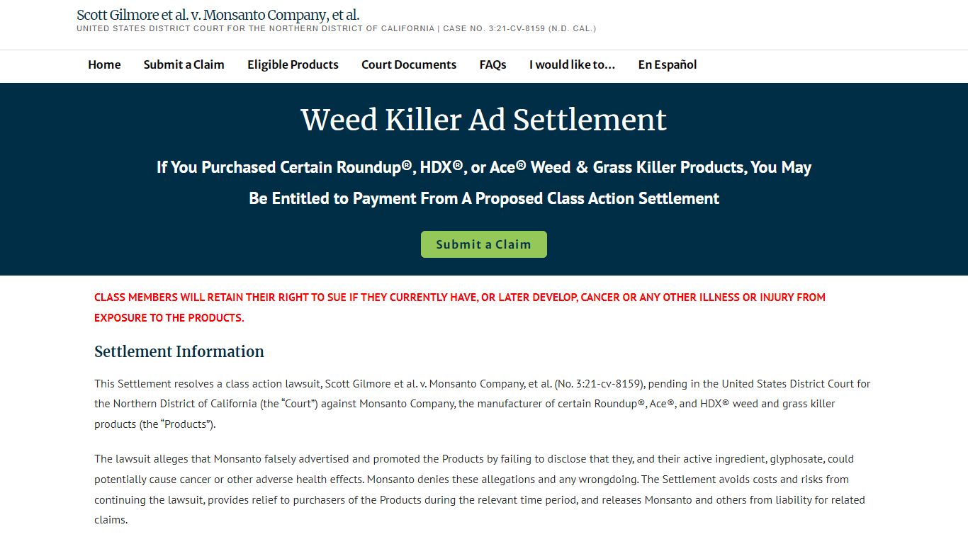 Scott Gilmore et al. v. Monsanto Company, et al. – United States ...